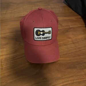 Red / Maroon Patagonia Baseball Cap with Live Simply  Guitar Patch